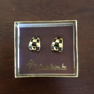 Gold Checkerboard Clip-on Earrings